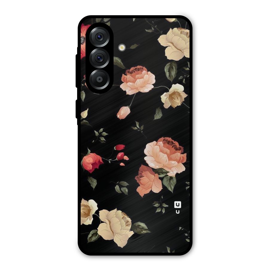 Black Artistic Floral Metal Back Case for Galaxy A36