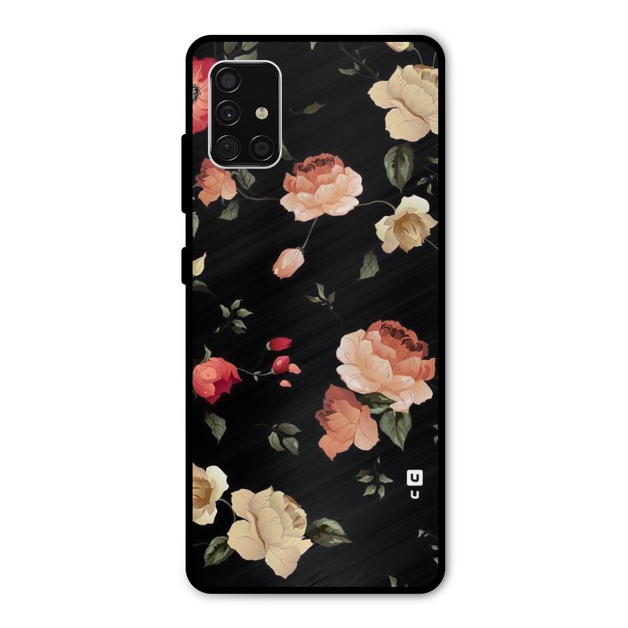 Black Artistic Floral Metal Back Case for Galaxy A51