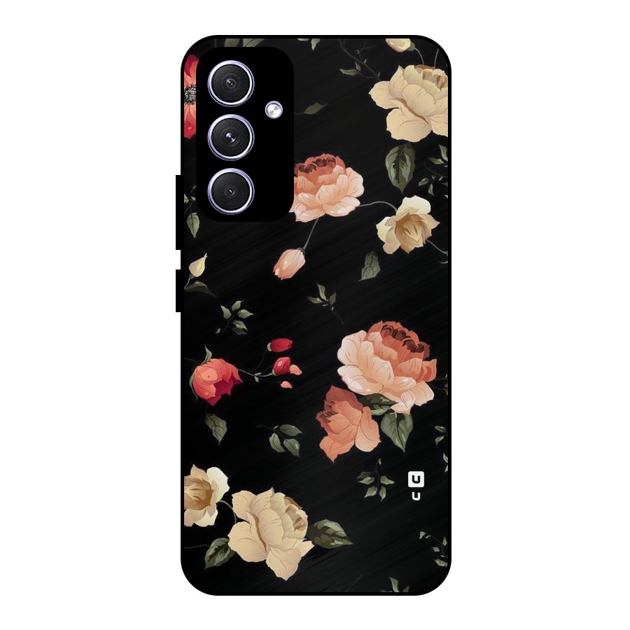 Black Artistic Floral Metal Back Case for Galaxy A54