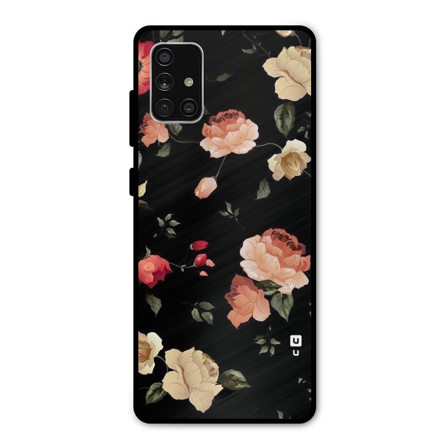 Black Artistic Floral Metal Back Case for Galaxy A71