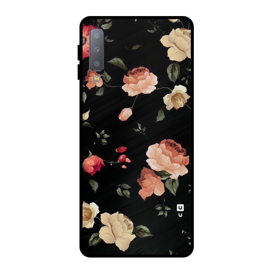 Black Artistic Floral Metal Back Case for Galaxy A7 (2018)
