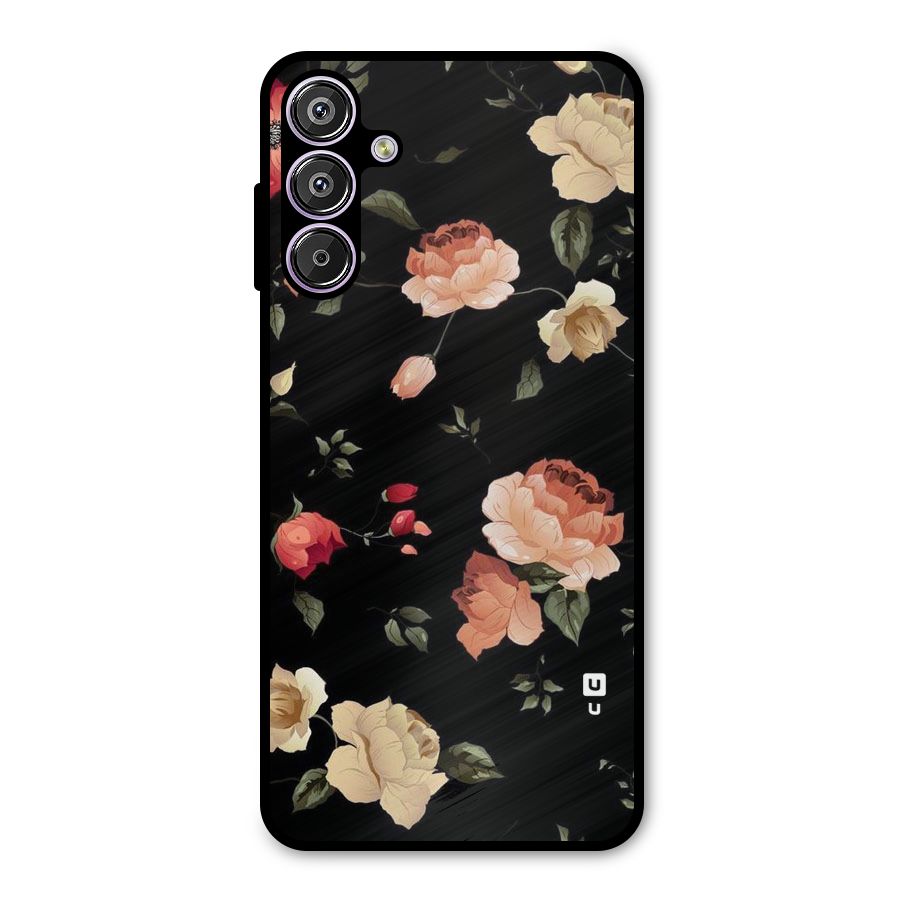Black Artistic Floral Metal Back Case for Galaxy F15