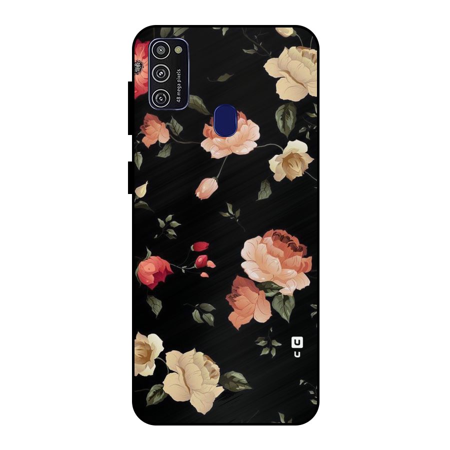 Black Artistic Floral Metal Back Case for Galaxy M30s