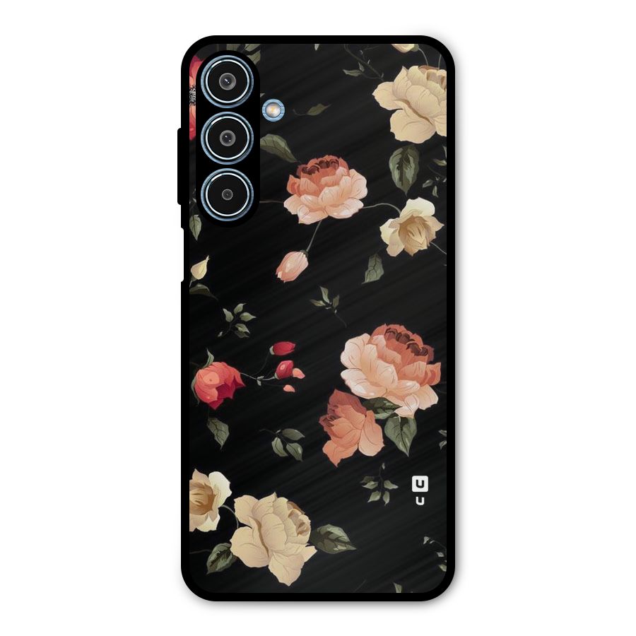 Black Artistic Floral Metal Back Case for Galaxy M35