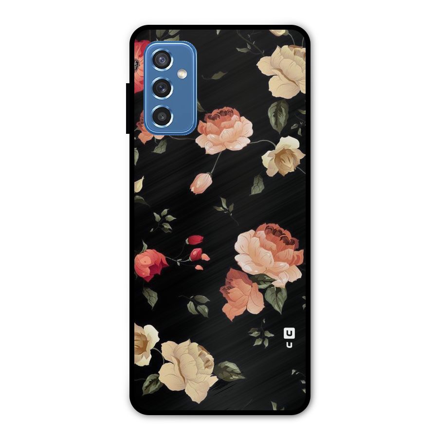 Black Artistic Floral Metal Back Case for Galaxy M52 5G