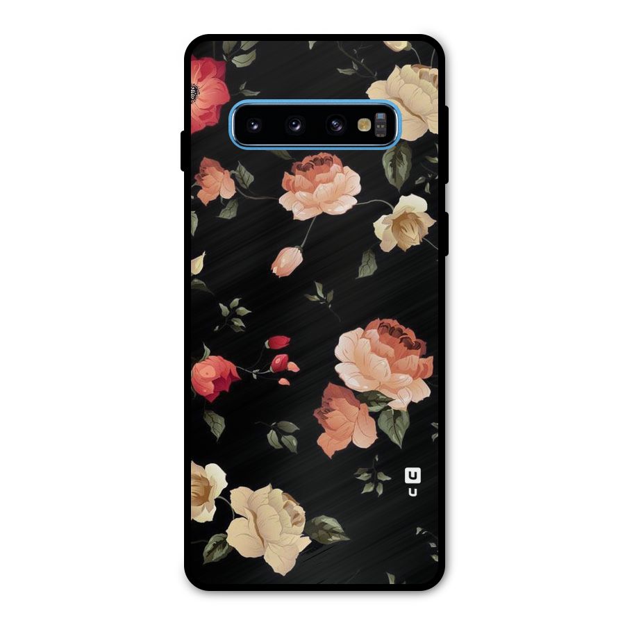 Black Artistic Floral Metal Back Case for Galaxy S10