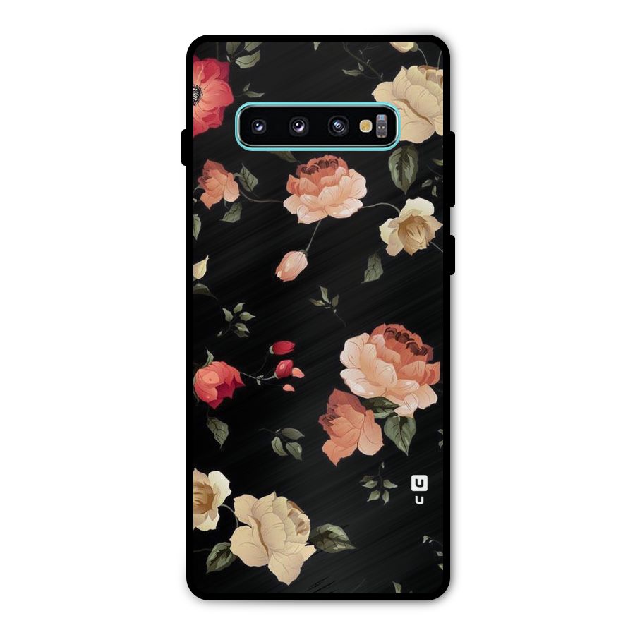 Black Artistic Floral Metal Back Case for Galaxy S10 Plus