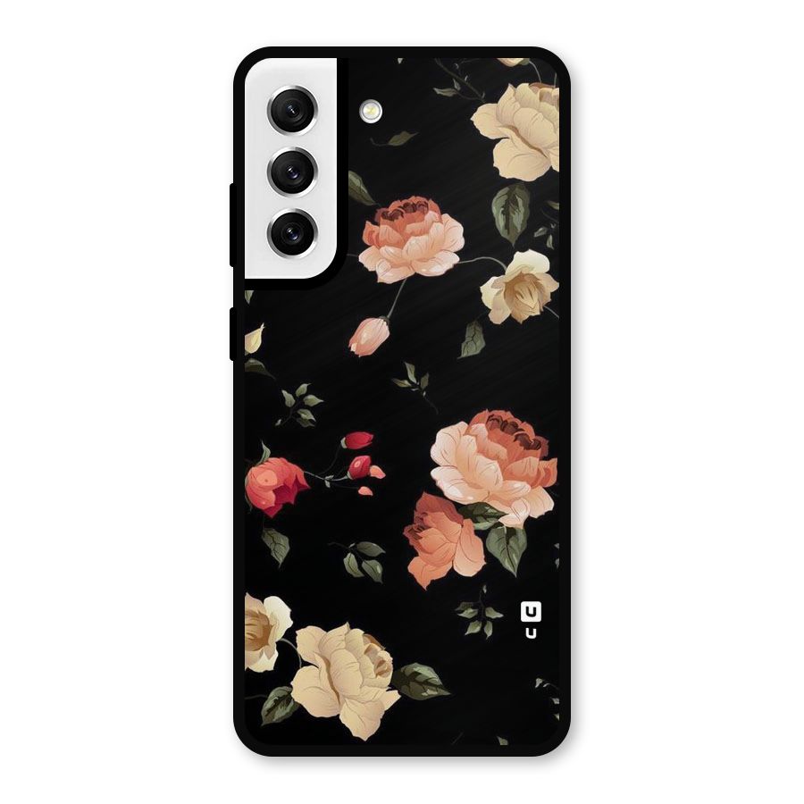 Black Artistic Floral Metal Back Case for Galaxy S21 FE 5G