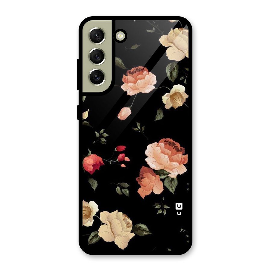 Black Artistic Floral Metal Back Case for Galaxy S21 FE 5G (2023)