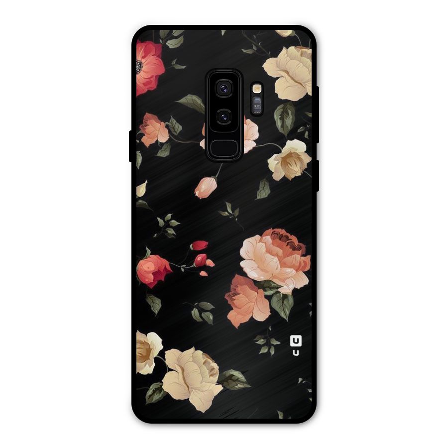 Black Artistic Floral Metal Back Case for Galaxy S9 Plus