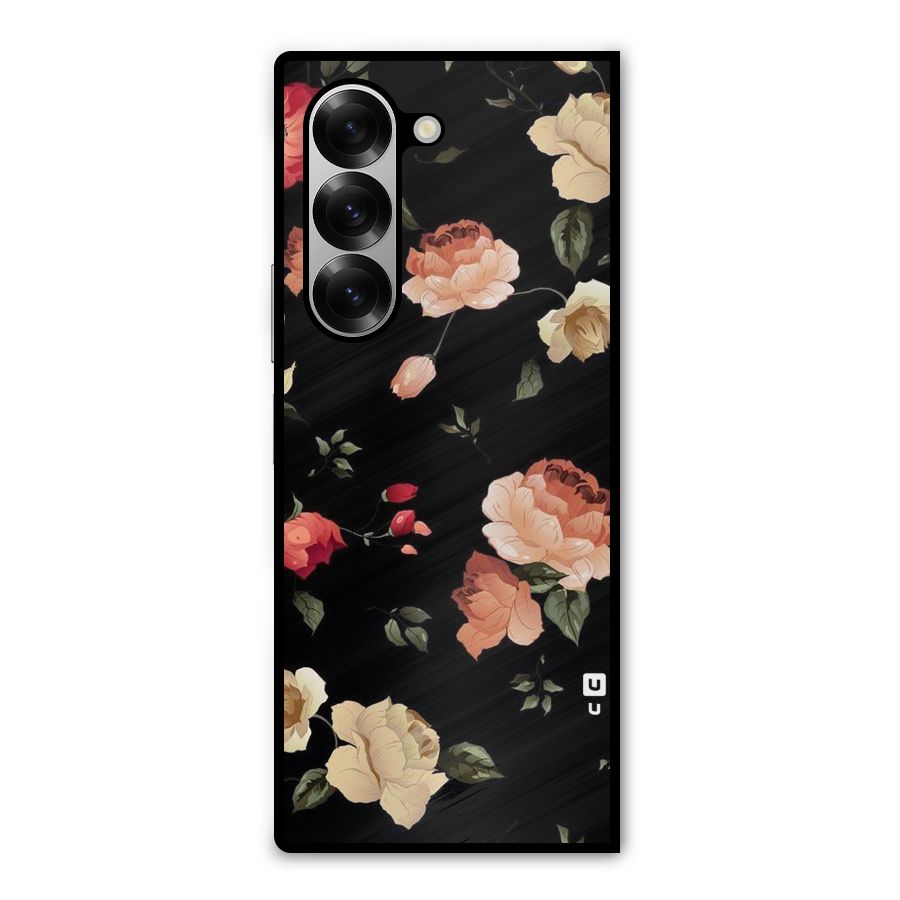 Black Artistic Floral Metal Back Case for Galaxy Z Fold6