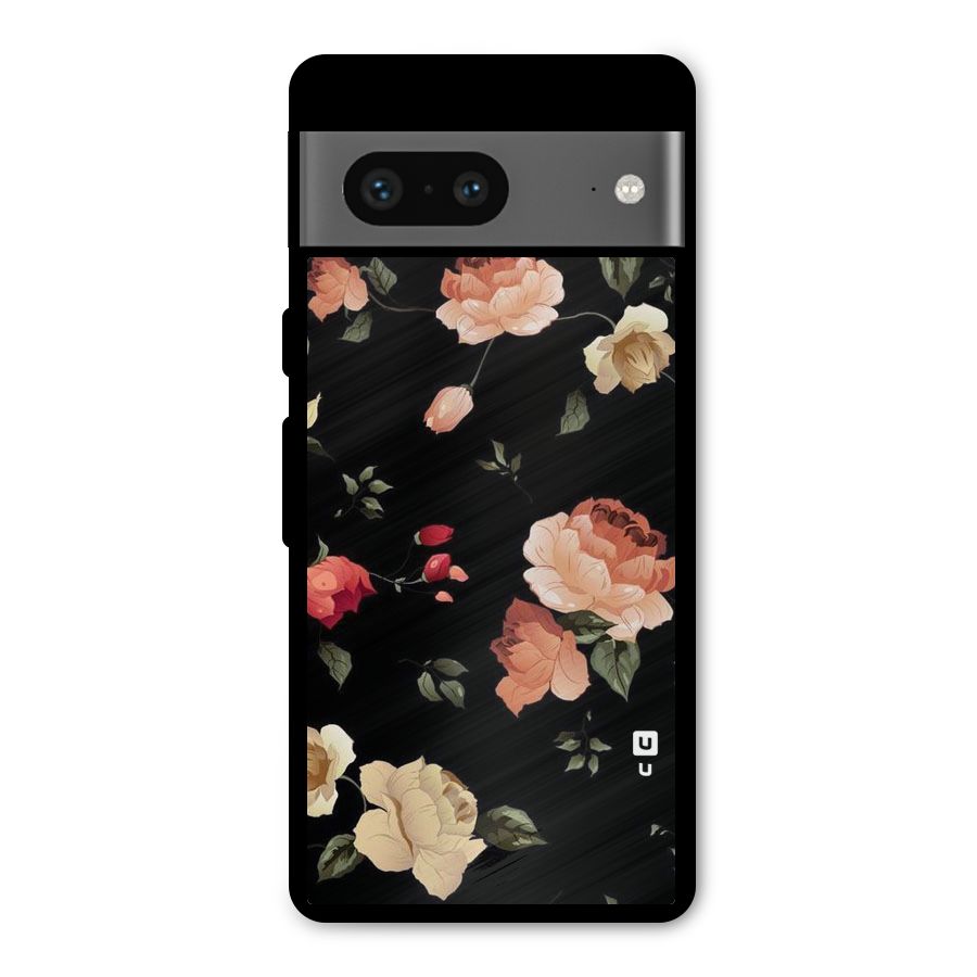 Black Artistic Floral Metal Back Case for Google Pixel 7