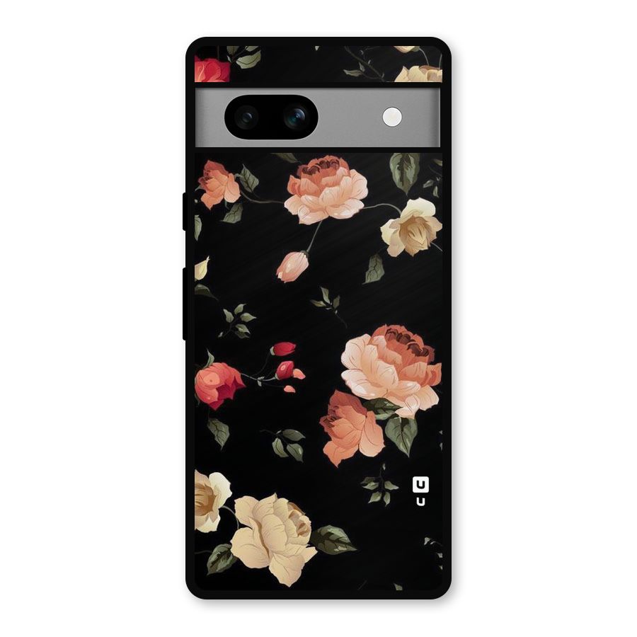 Black Artistic Floral Metal Back Case for Google Pixel 7a