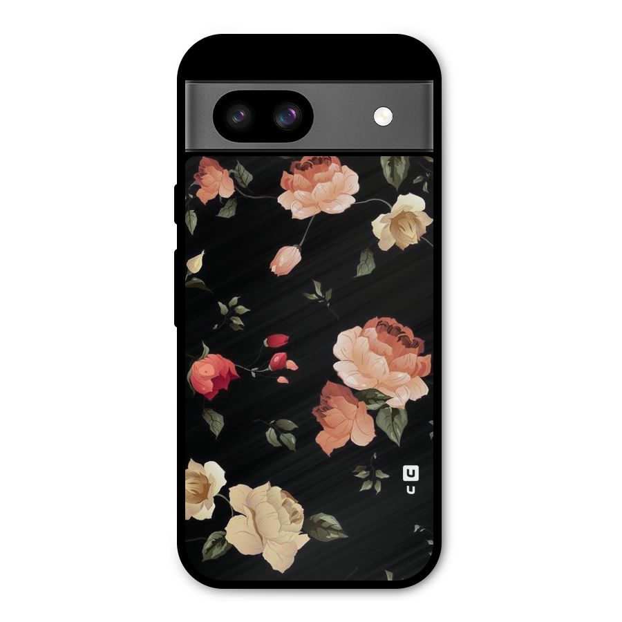 Black Artistic Floral Metal Back Case for Google Pixel 8a