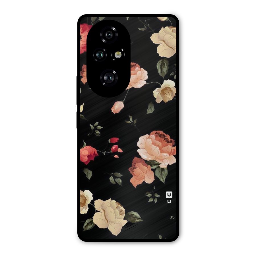Black Artistic Floral Metal Back Case for Honor 200 Pro