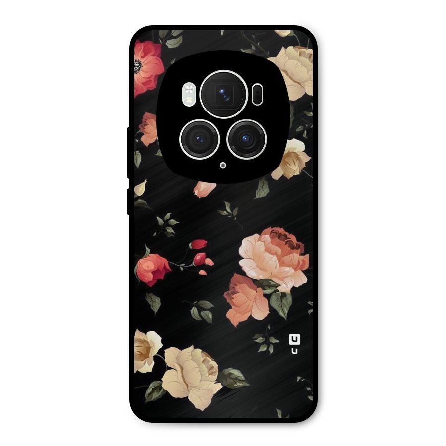 Black Artistic Floral Metal Back Case for Honor Magic6 Pro