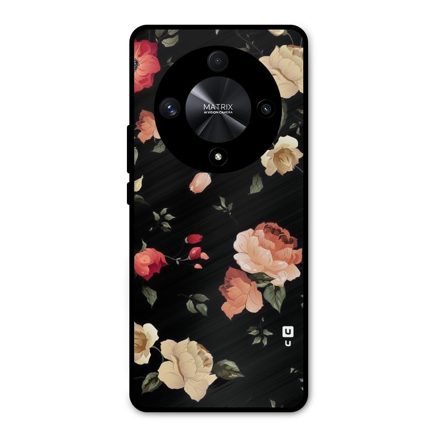 Black Artistic Floral Metal Back Case for Honor X9b