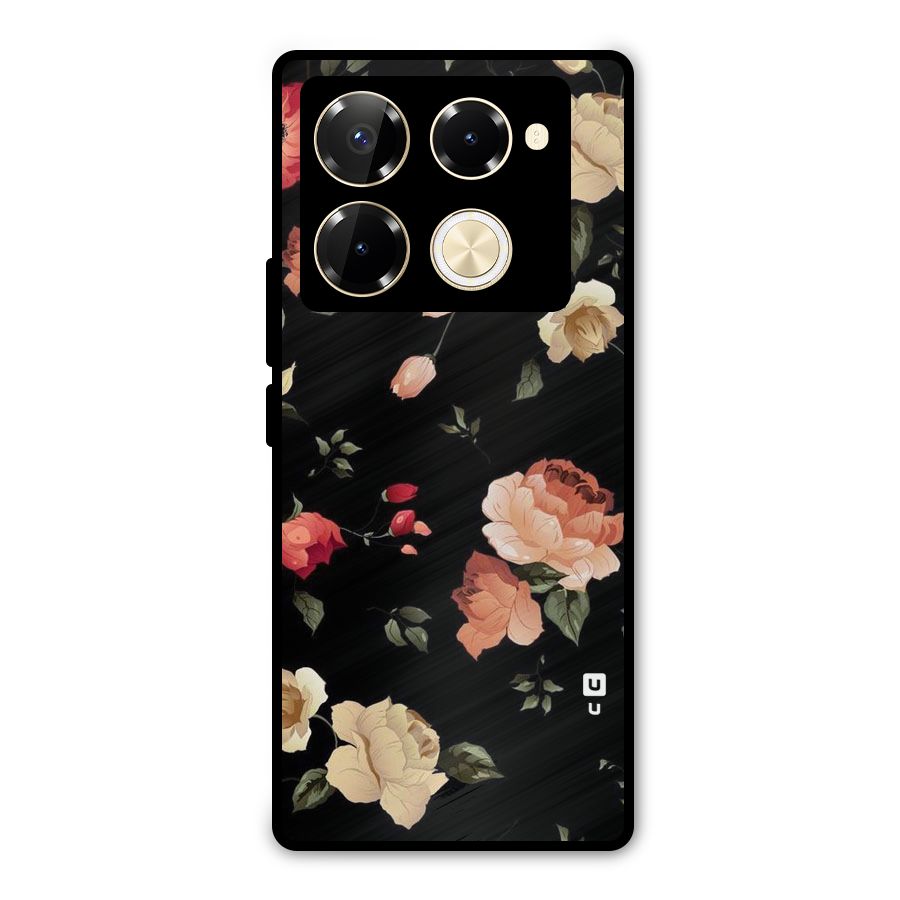 Black Artistic Floral Metal Back Case for Infinix Note 40 Pro