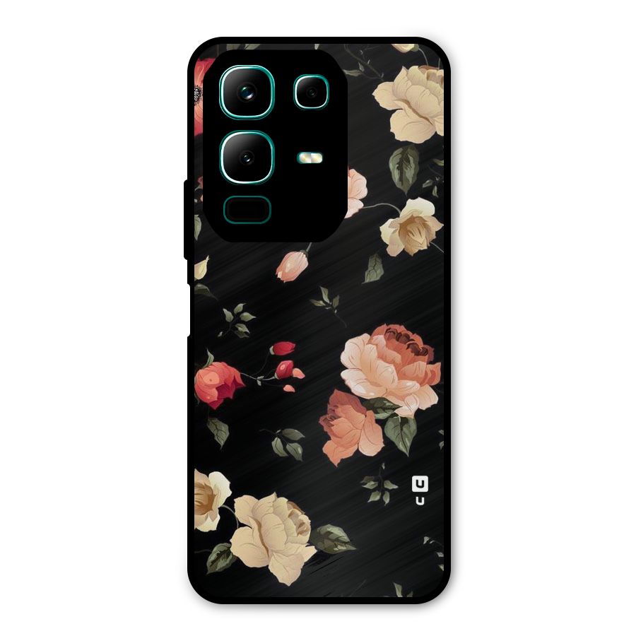 Black Artistic Floral Metal Back Case for Infinix Note 50x