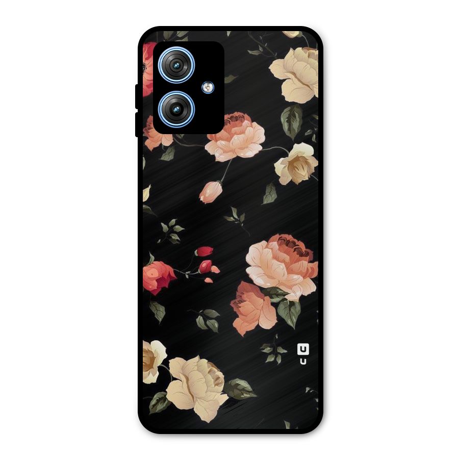 Black Artistic Floral Metal Back Case for Moto G54