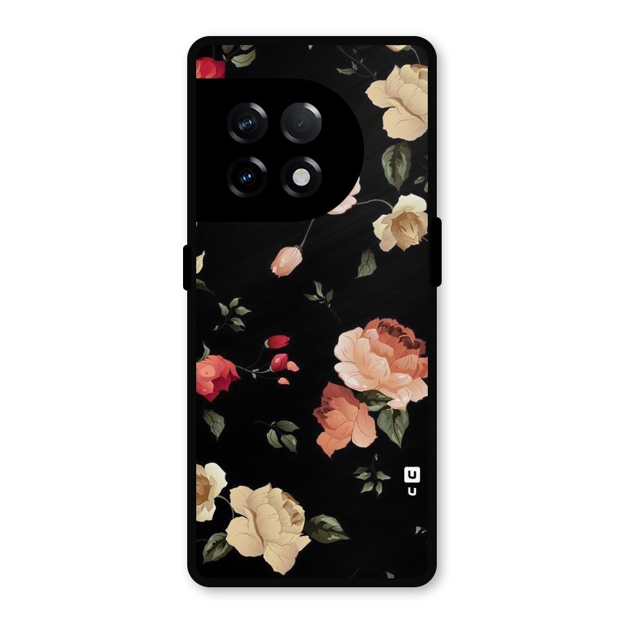 Black Artistic Floral Metal Back Case for OnePlus 11R