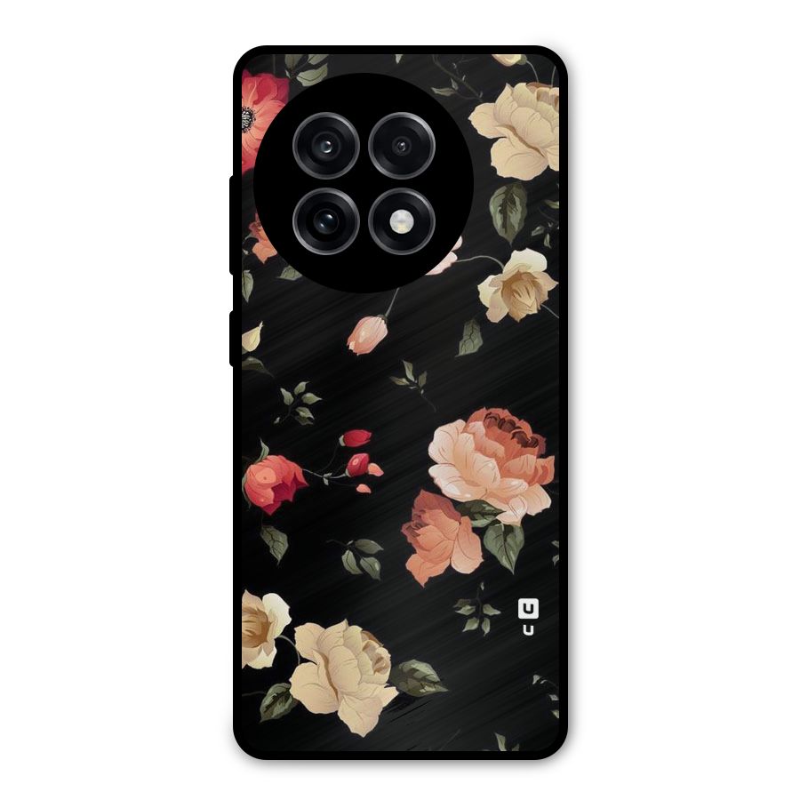 Black Artistic Floral Metal Back Case for OnePlus 13R