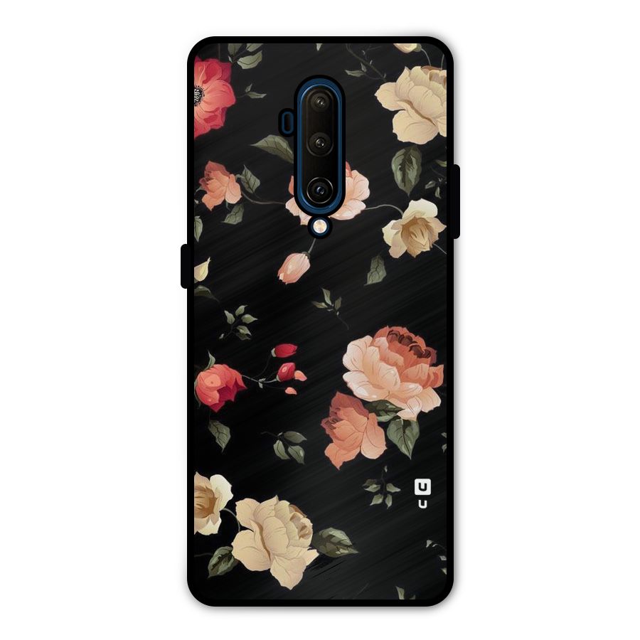 Black Artistic Floral Metal Back Case for OnePlus 7T Pro
