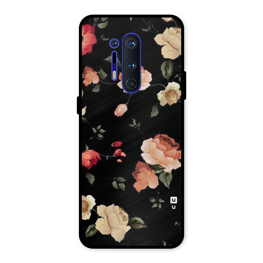 Black Artistic Floral Metal Back Case for OnePlus 8 Pro