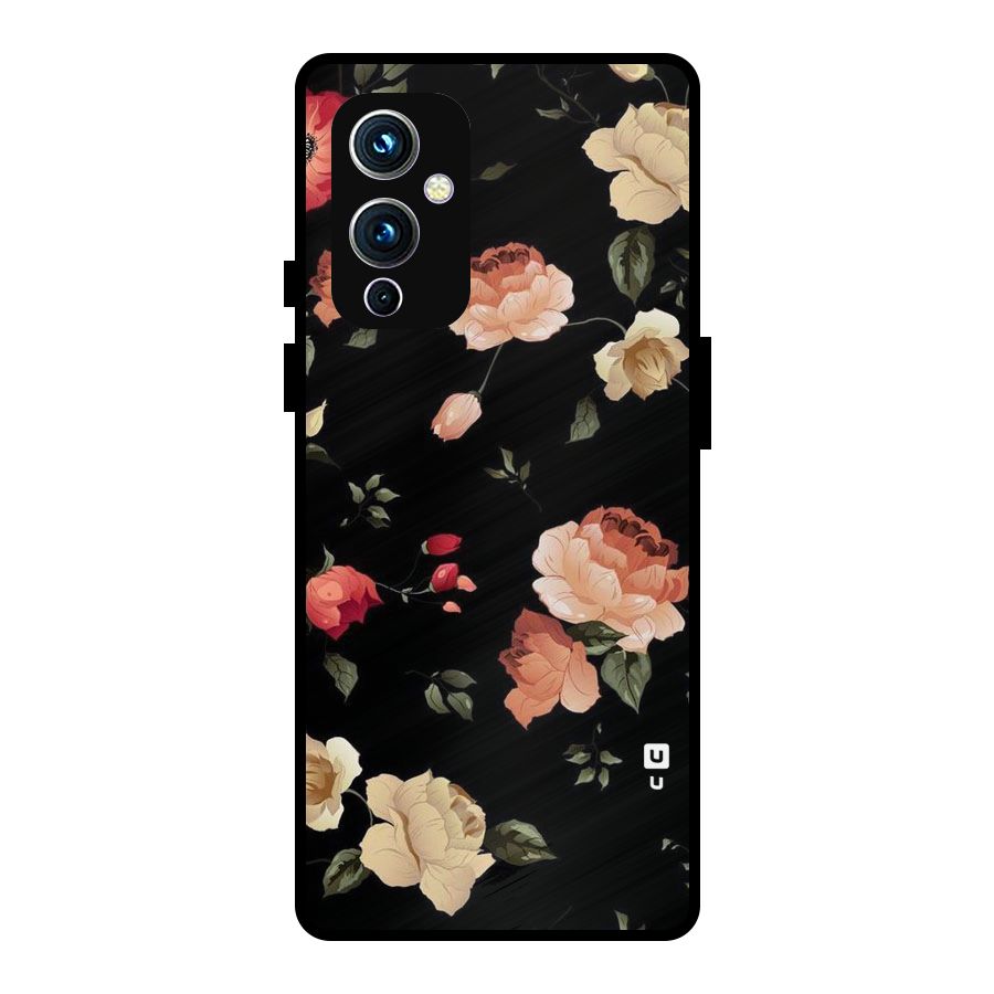 Black Artistic Floral Metal Back Case for OnePlus 9