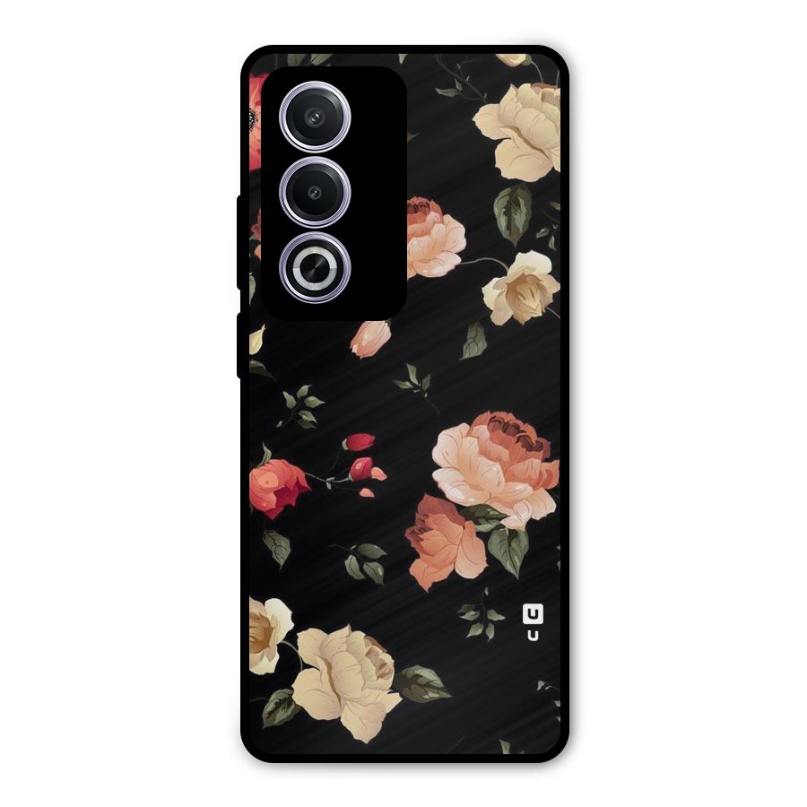 Black Artistic Floral Metal Back Case for Oppo A3 Pro