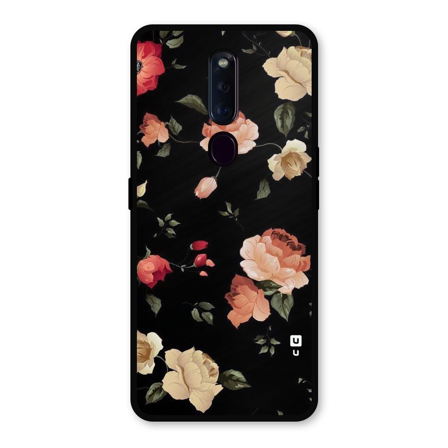 Black Artistic Floral Metal Back Case for Oppo F11 Pro