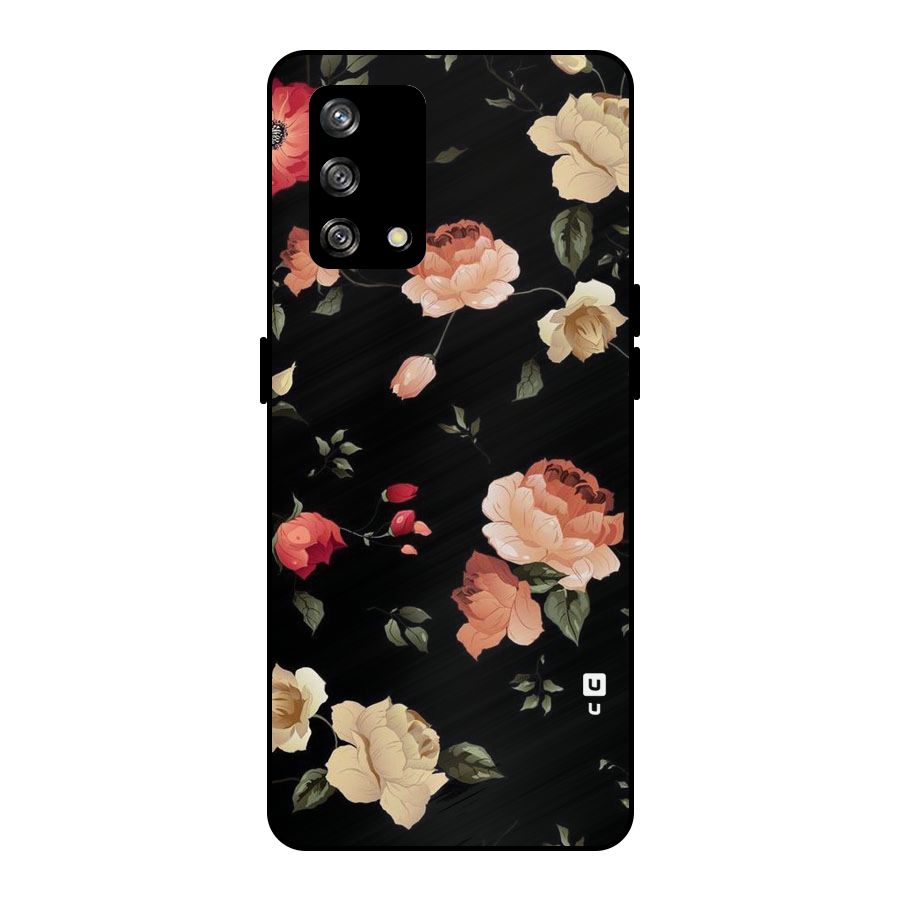 Black Artistic Floral Metal Back Case for Oppo F19