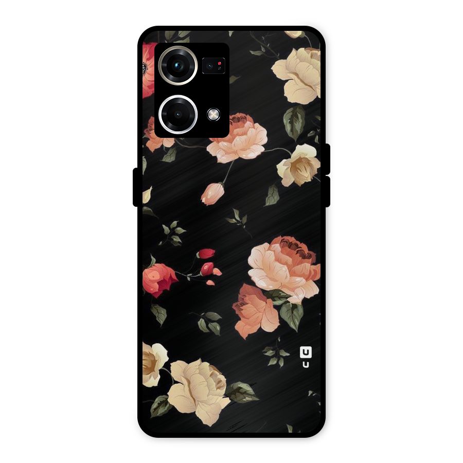 Black Artistic Floral Metal Back Case for Oppo F21 Pro 4G
