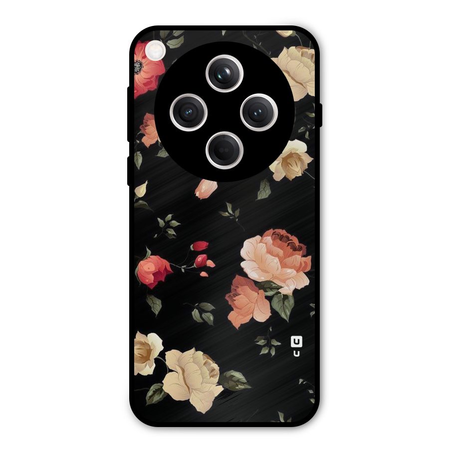 Black Artistic Floral Metal Back Case for Oppo Find X8