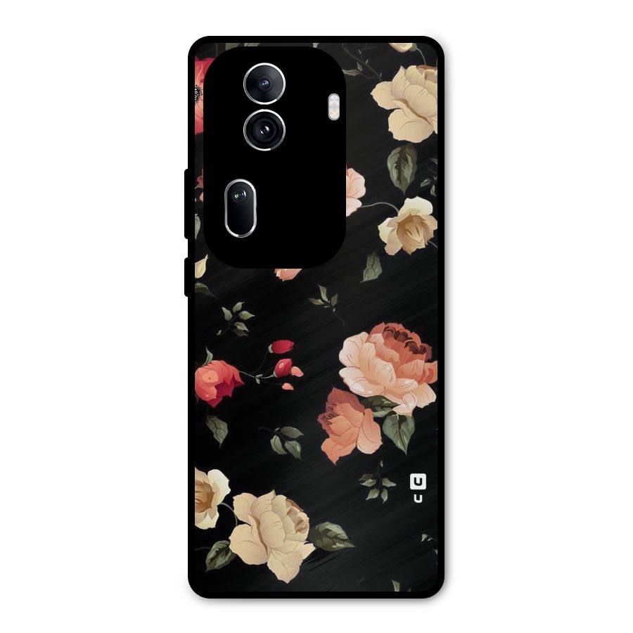 Black Artistic Floral Metal Back Case for Oppo Reno11 Pro 5G
