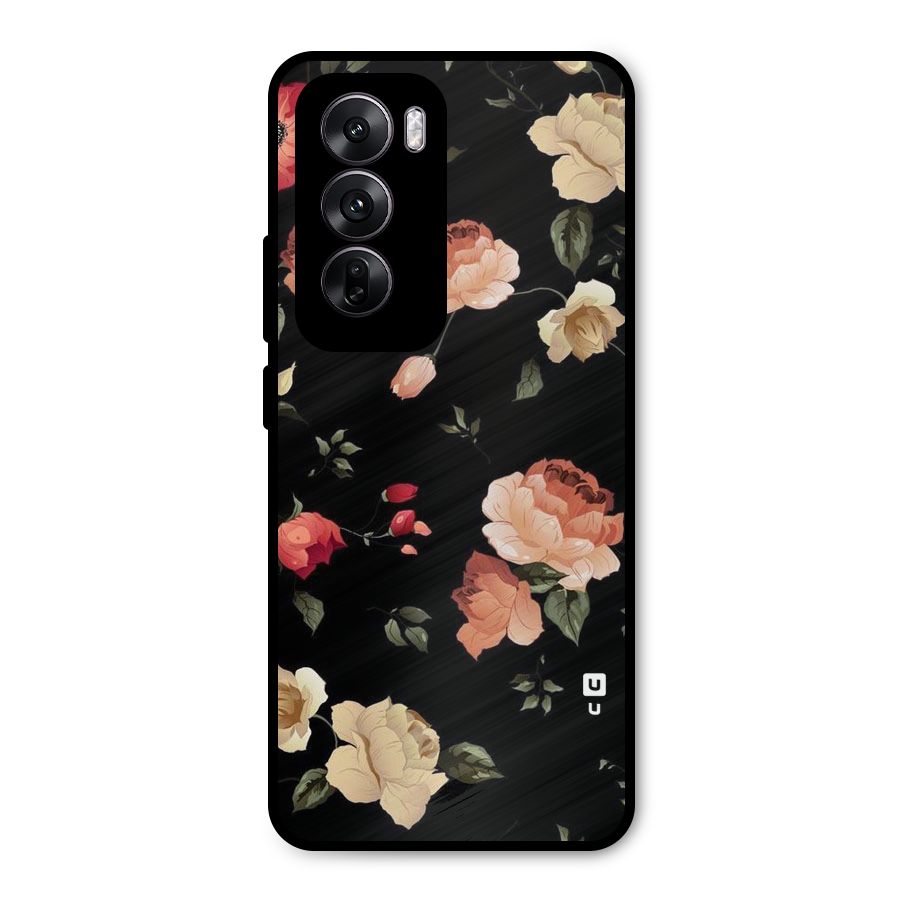 Black Artistic Floral Metal Back Case for Oppo Reno12