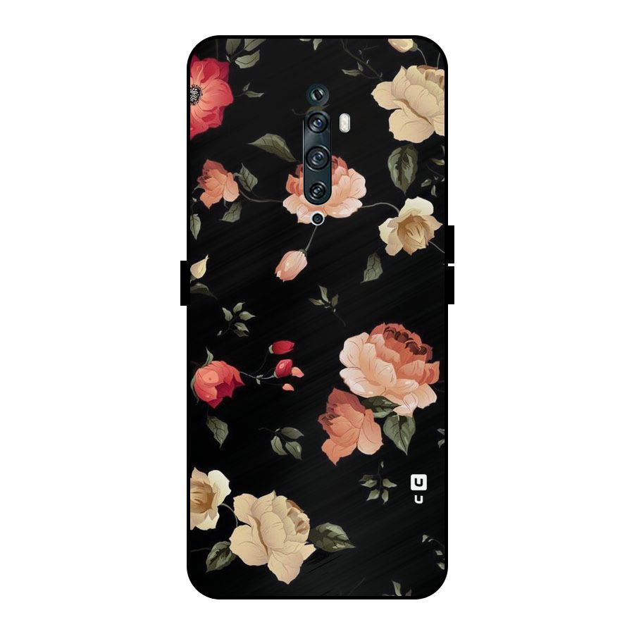 Black Artistic Floral Metal Back Case for Oppo Reno2 F