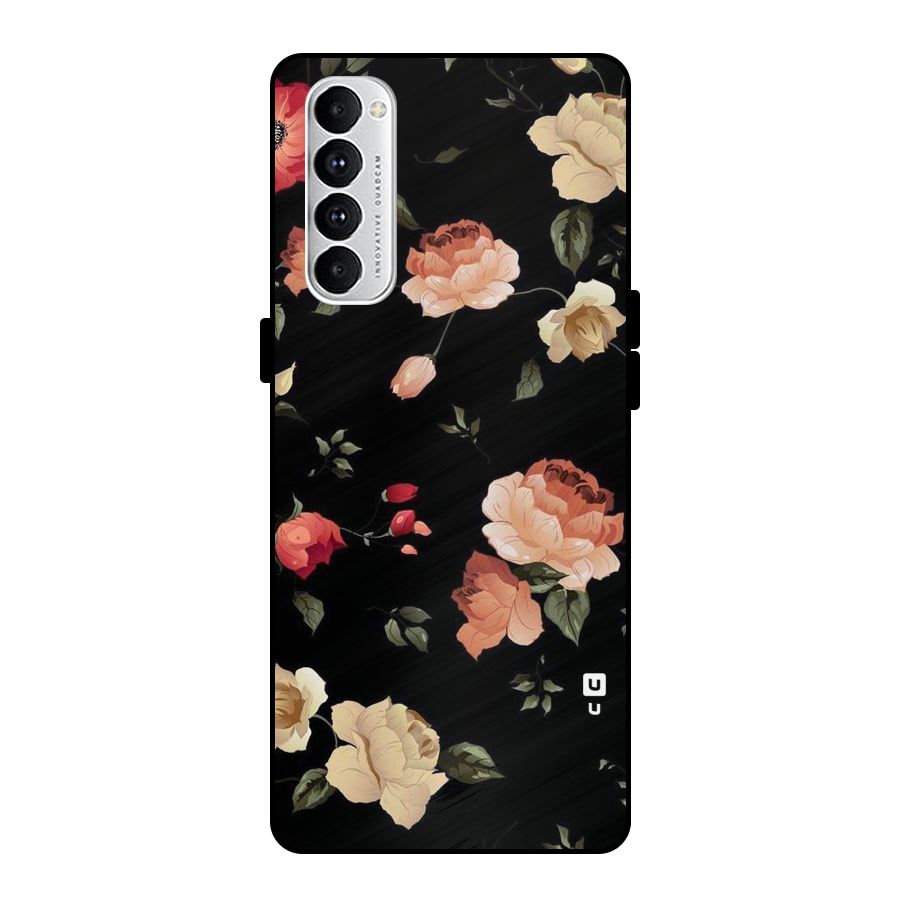 Black Artistic Floral Metal Back Case for Oppo Reno4 Pro