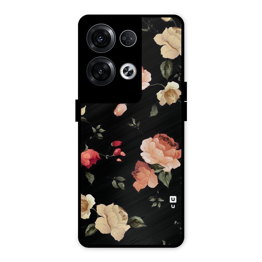 Black Artistic Floral Metal Back Case for Oppo Reno8 Pro 5G