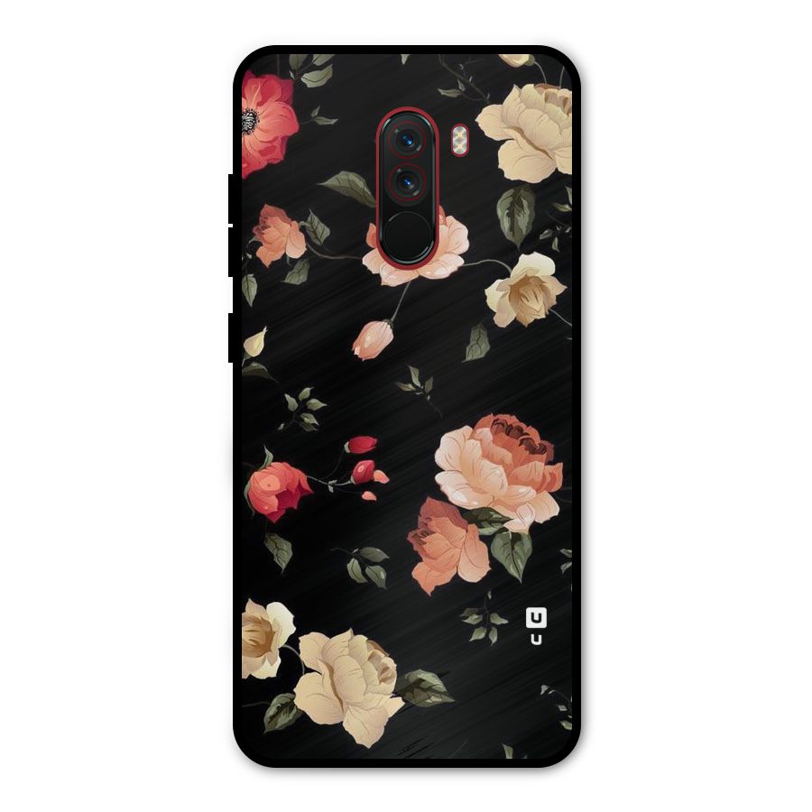 Black Artistic Floral Metal Back Case for Poco F1