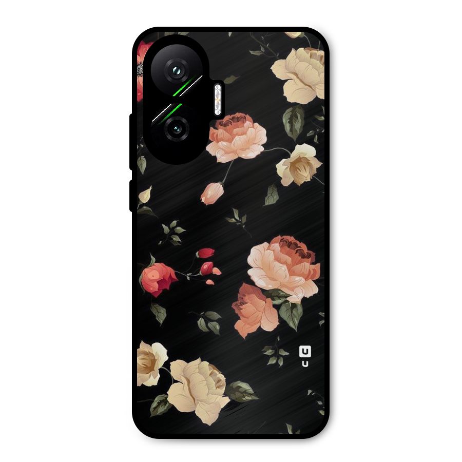 Black Artistic Floral Metal Back Case for Poco F7