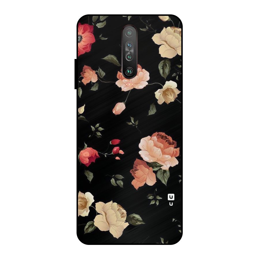 Black Artistic Floral Metal Back Case for Poco X2