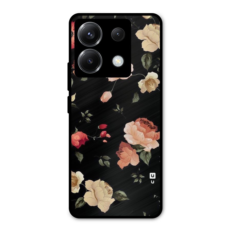 Black Artistic Floral Metal Back Case for Poco X6