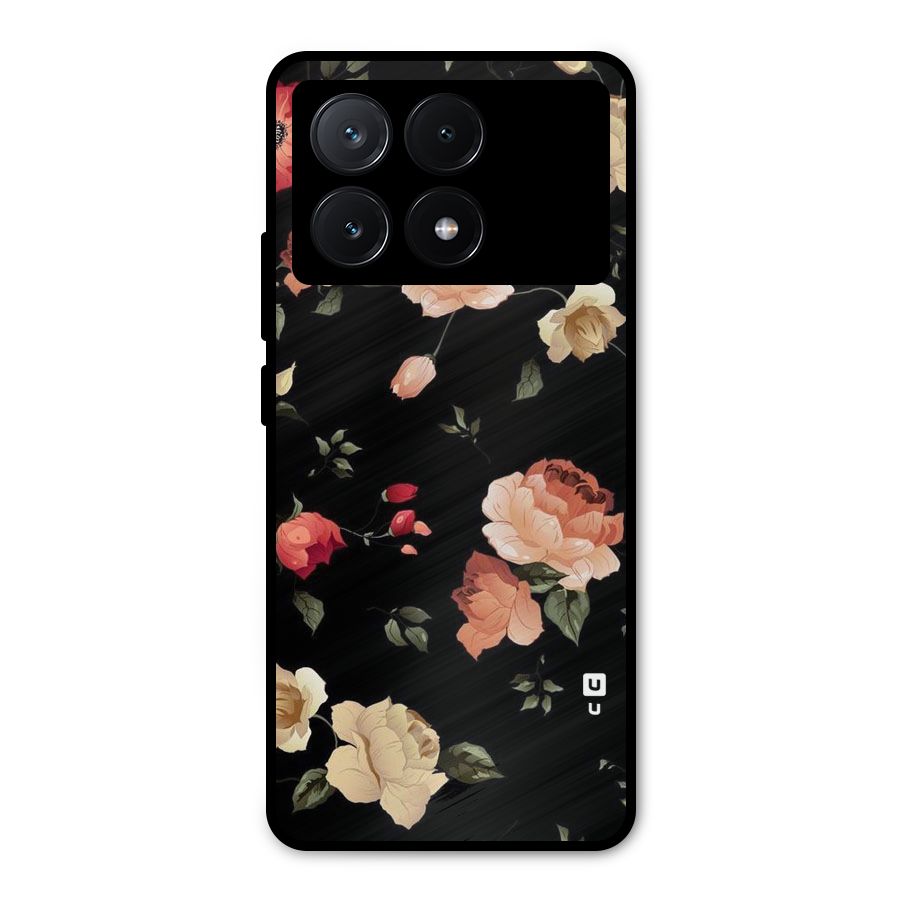 Black Artistic Floral Metal Back Case for Poco X6 Pro