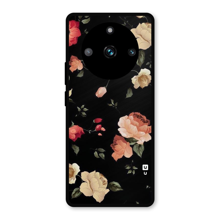 Black Artistic Floral Metal Back Case for Realme 11 Pro Plus