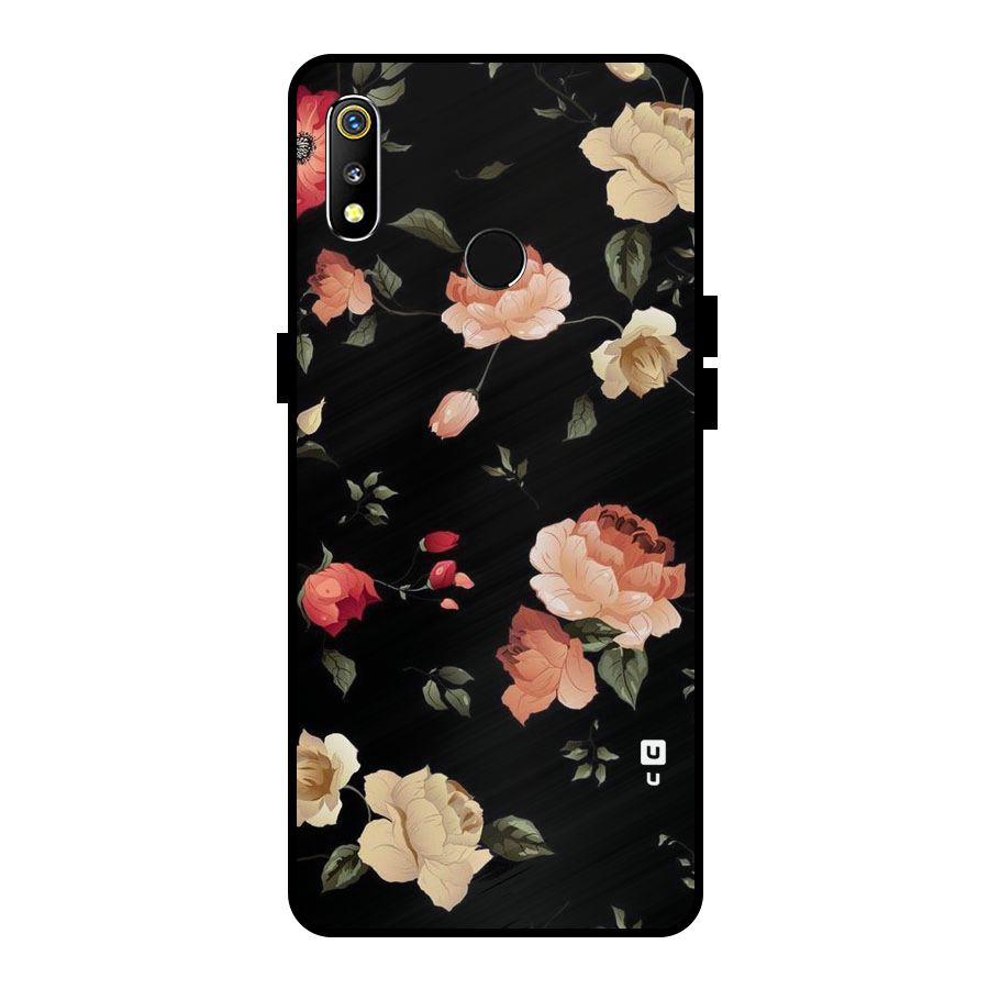 Black Artistic Floral Metal Back Case for Realme 3