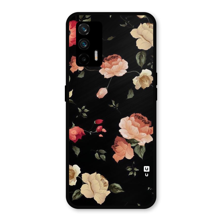 Black Artistic Floral Metal Back Case for Realme GT 5G
