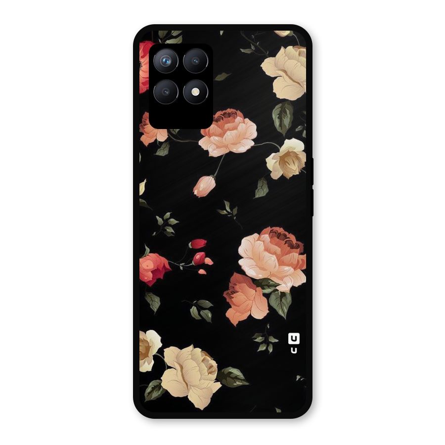 Black Artistic Floral Metal Back Case for Realme Narzo 50