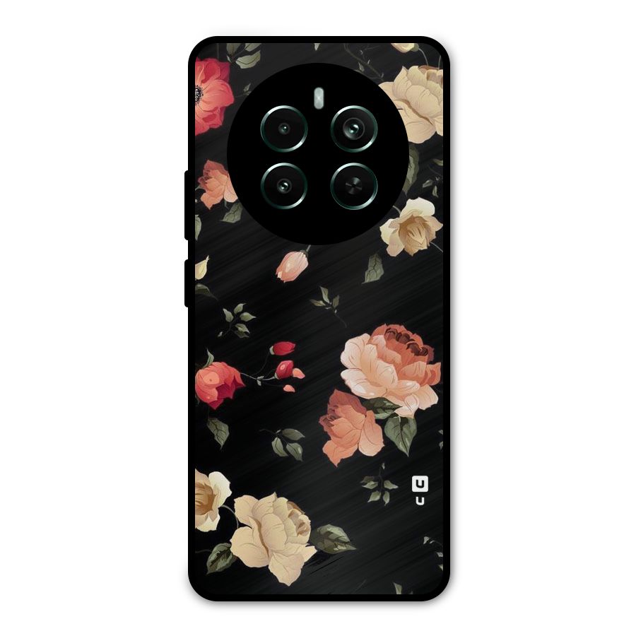 Black Artistic Floral Metal Back Case for Realme Narzo 70 Pro