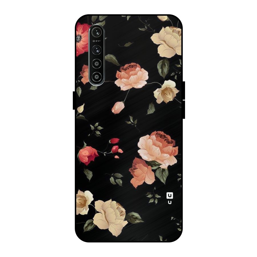 Black Artistic Floral Metal Back Case for Realme XT